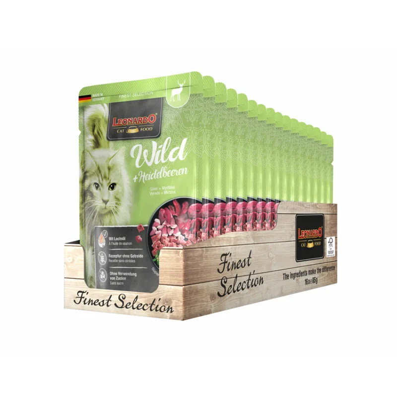 Leonardo selvaggina + mirtilli 85 gr. x 16 Bustine